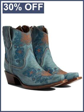 Flowered Embroidered Leather Snip Toe Ankle Boots